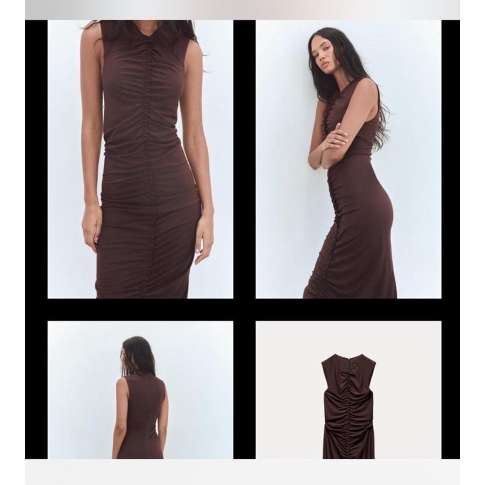 ZARA CENTRAL RUFFLED MIDI DRESS- BRAND NEW WITH TAG - SIZE XS - Picture 3 of 8
